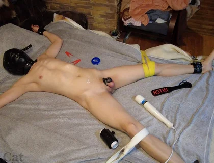 Chastity Guy Tied to the Bed, Allowed to Cum and Locked Again