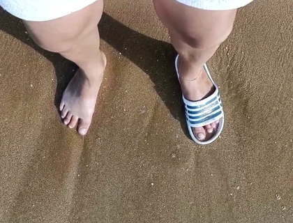 Feet and the Sea Extra Slowmotion - One Foot Barefoot and Foot in Slide - Great Feet in Sea