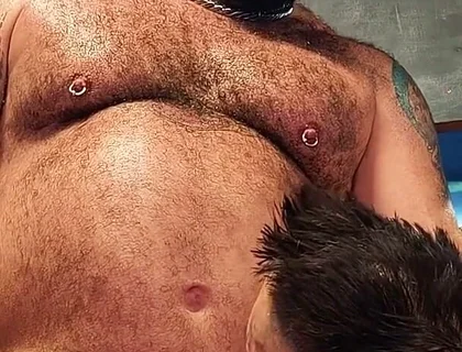 Dungeon Session: Sweaty Cage Play, Pierced Kinkster Gagged, Spit-fed, Edged