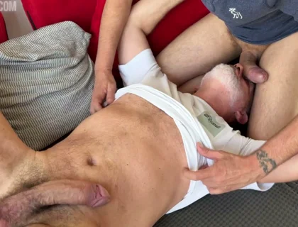 Two Massive Older Big Cocks Suck Each Other and Play