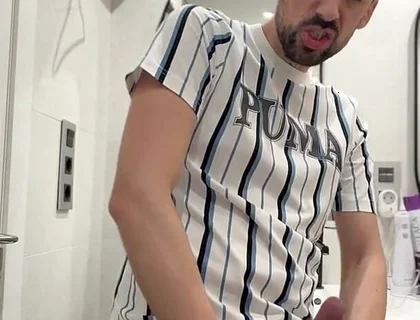 Hot Stepdaddy Wanking off in Public Bathroom