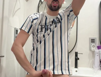 Hot Stepdaddy Wanking off in Public Bathroom