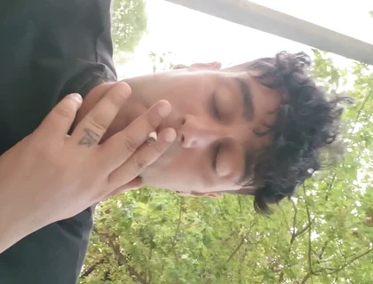 Smoking Outdoor and Showing Balls and Soft Uncut Cock