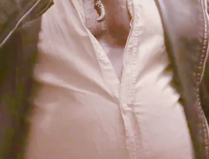 Masked Leather Attired Nipple Play Bloated Belly Smoke