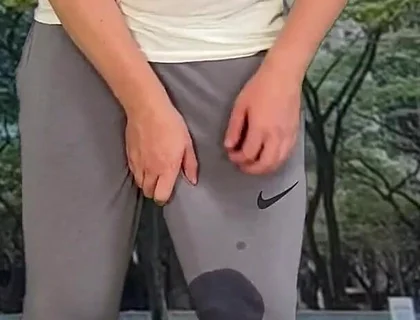 Outdoor Cum in Grey Sweatpants