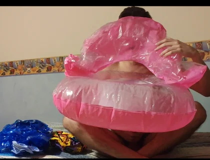 Blowing up Many Inflatable While Jerking off!