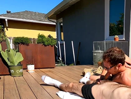 Boy Surprises Stepdaddy Strips and Sucks Him Outdoors