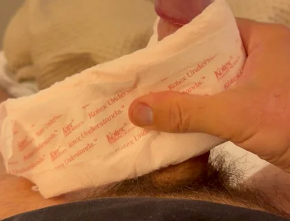 Smelling Pantyliner Inspires Cum on Huge Kotex Pad