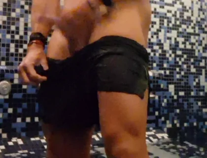 Risky Masturbation in Luxury Spa Sauna - Big Hard Cock Jerk to Huge Cum Almost Caught