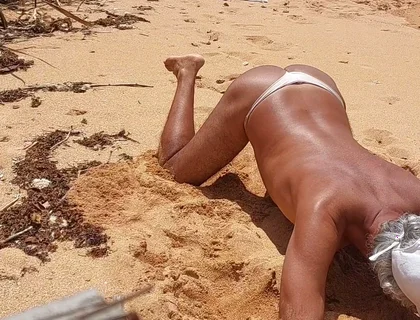 Ladysilva Femboy on the Beach Wearing Panties Showing off Her Hot Big Ass