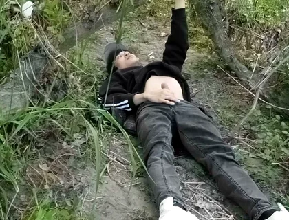 This Gay Twink Sticks His Cock Through His Fly to Jerk off Outside