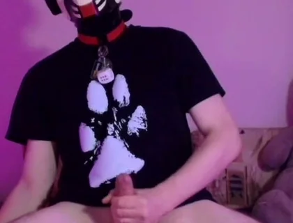 Kneeling Pup Strokes His Bone for You