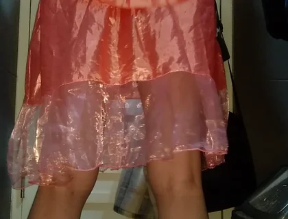 Crossdressing and Cum Wearing Girl Satin Party Pink Mini Dress