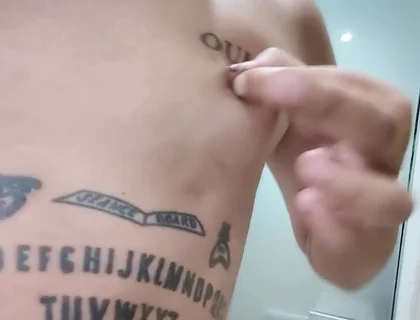 Showing Tattooed Breasts and Pierced Nipples - Squeezing and Touching Breasts - Tits Play