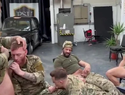 Military group blowjob cum loads