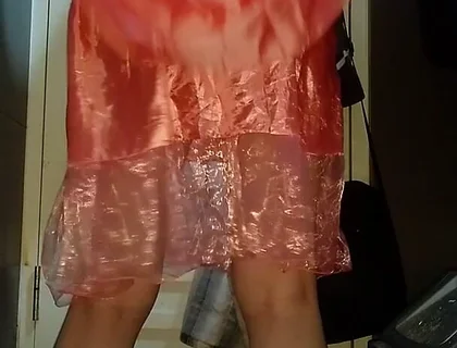Crossdressing and Cum Wearing Girl Satin Party Pink Mini Dress