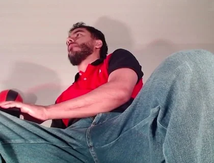 Jeans, Dick Out, and Masturbation with Food