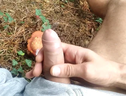 Hiker Takes Out His Dick Looking for Mushroomsand Unloads Semen in One of Them