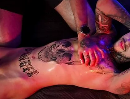 Camilo Brown Giving Intense Handjob To Hot Tattooed Stud Inked Mike Making Him Shoot His Cum