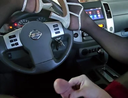 Climax in My Sparkled High Heels on My Steering Wheel Skirt and Nylons in My Track After Just Driving Home Horny