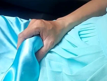 Cum Wearing Blue Chiffon Dress with Satin Lining