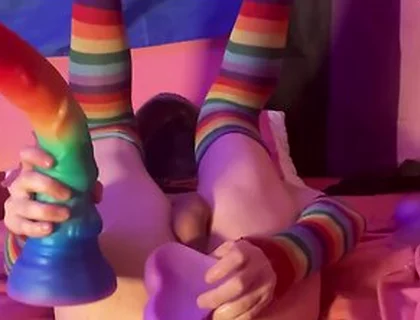 (full Video) Size Queen Femboy Raine Stretched By Massive Fantasy Dildos!