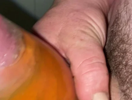 Uncut Cock with Tied Balls Pisses and Cums in Condom