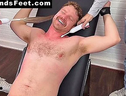 Russ Laughs Hard While His Doms Dan And Girth Tickle His Big Feet