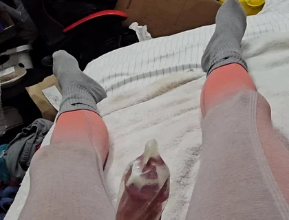 Edging in Condom and Finally Relese a Massive Load Inside!