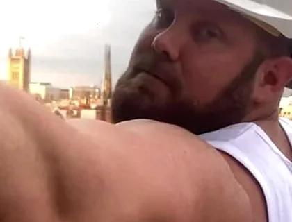 Builder Iron Bending Muscle Flexing and Measuring