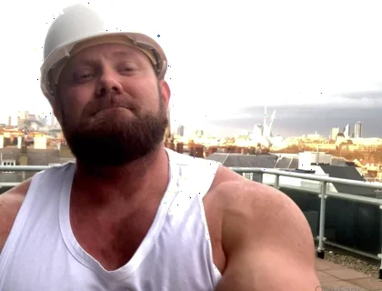 Builder Iron Bending Muscle Flexing and Measuring