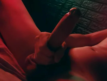 Very Passionately Masturbates a Huge Cock at Night and Moans!