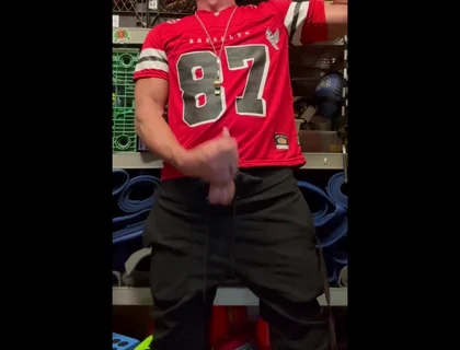 Jockdad87 Shoots a Load of Cum in His #87 Jersey