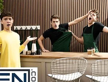 Men - Sam Ledger Asks Barista Joey Mills For Something Hot & Creamy So He Gets Cum All Over His Body