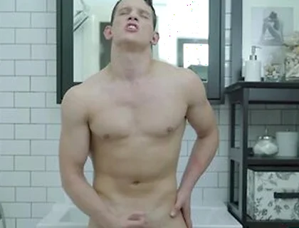 Skinny Brunette Luke A Strokes His Hard Cock On The Shower!