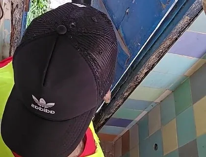 Two Construction Workers Making Out in the Company Bathroom.