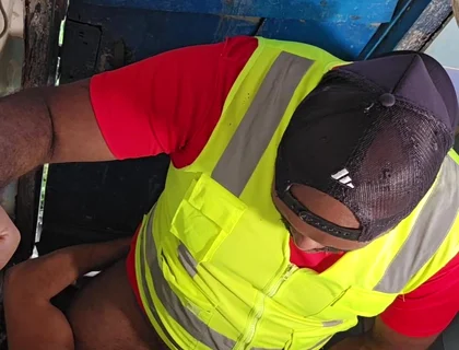 Construction Site Bathroom and Workers