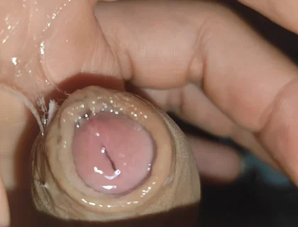 Creamy Pre-cum Slowly Sliding Down the Hole.
