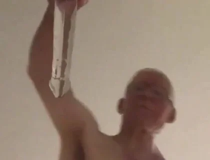 Close up View From Below Riding a Large Glass Cock